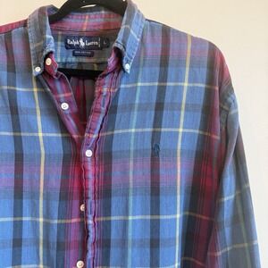 Ralph Lauren 100% Cotton Plaid Men's Button Up Long Sleeve Shirt Large